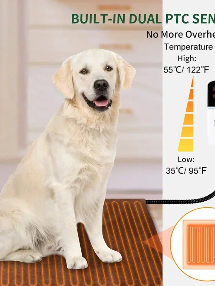 Adjustable Electric Pet Heating Mat – Waterproof Heated Dog Bed with Timer & Temperature Control