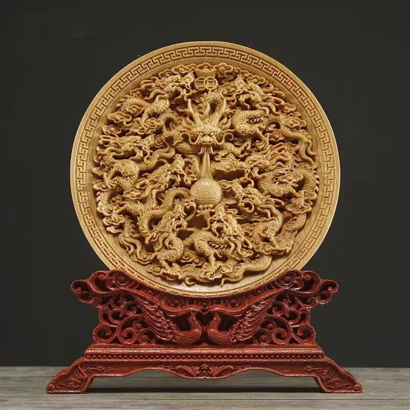 Dragon & Phoenix Solid Wood Statue: Artful Home Decor