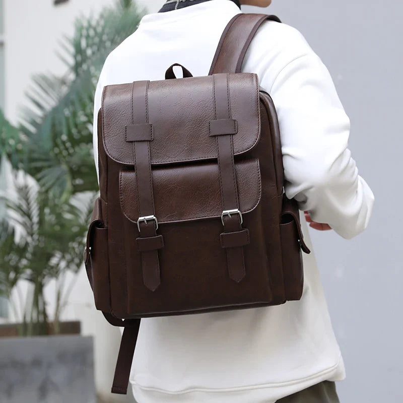 PU Leather Laptop Backpack Dark Brown
