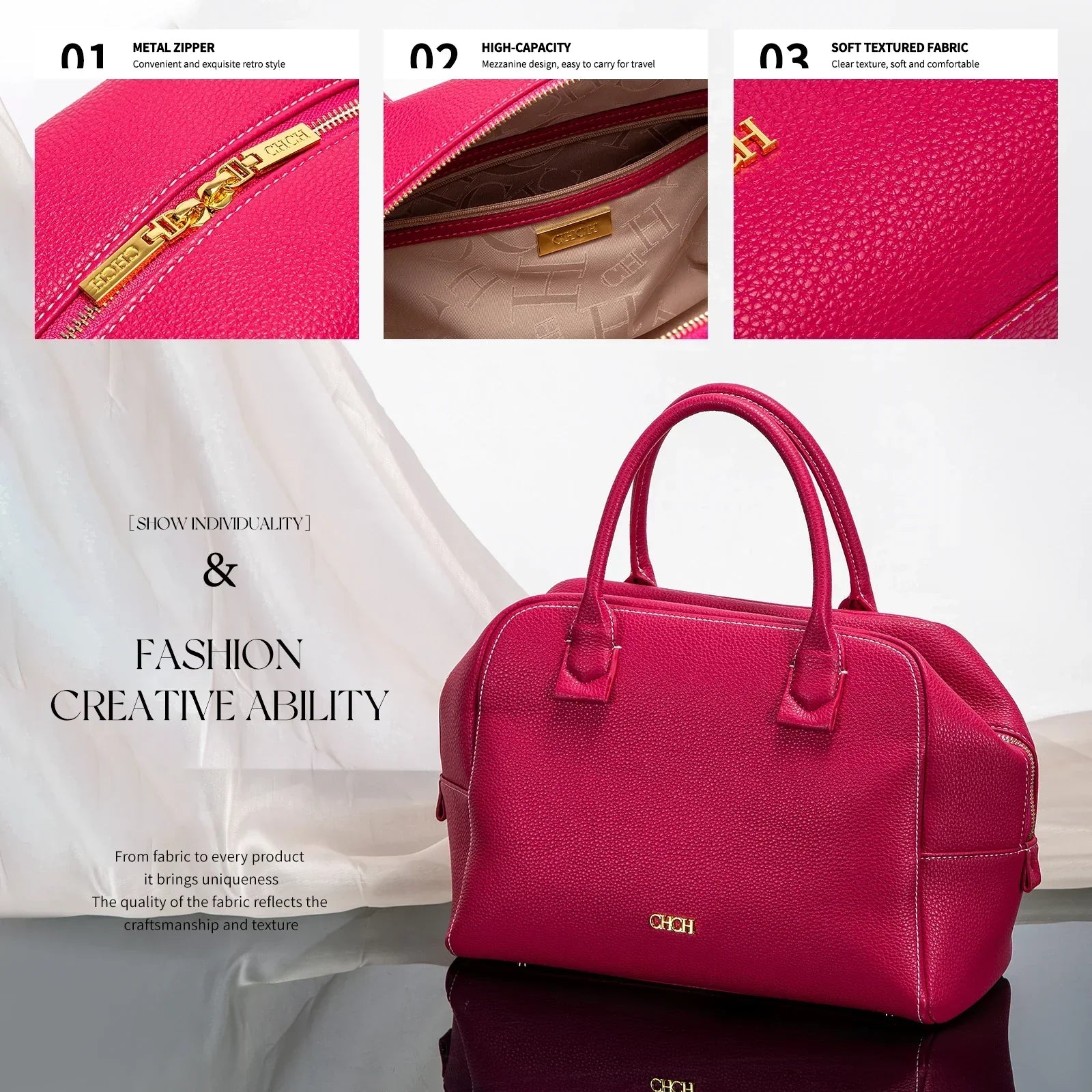 Women's Crossbody Pillow Bag with Wide Strap (Rose Red)