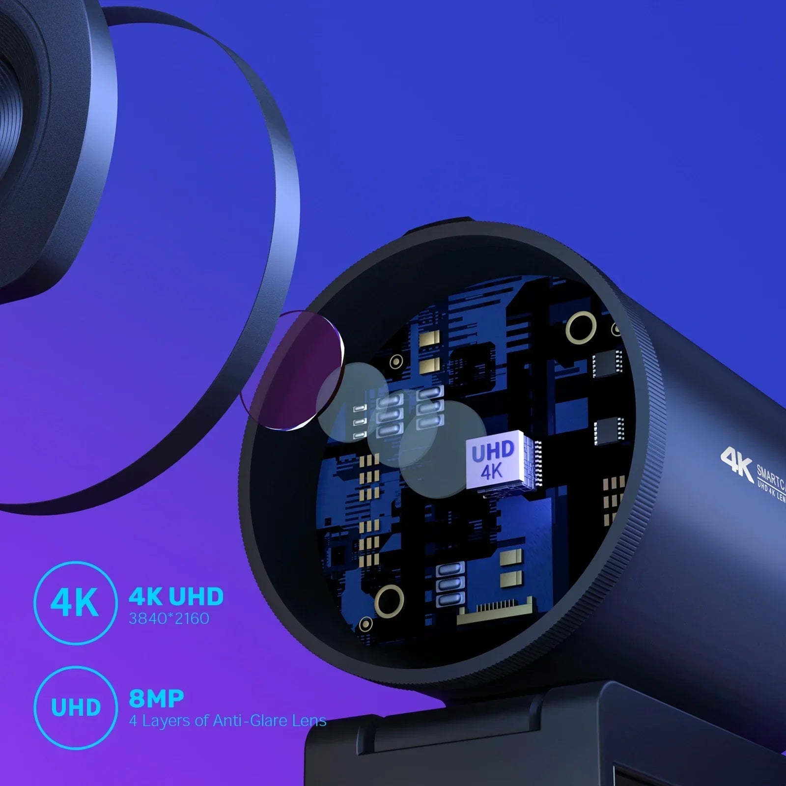 4K Webcam with Tripod Autofocus Streaming Black