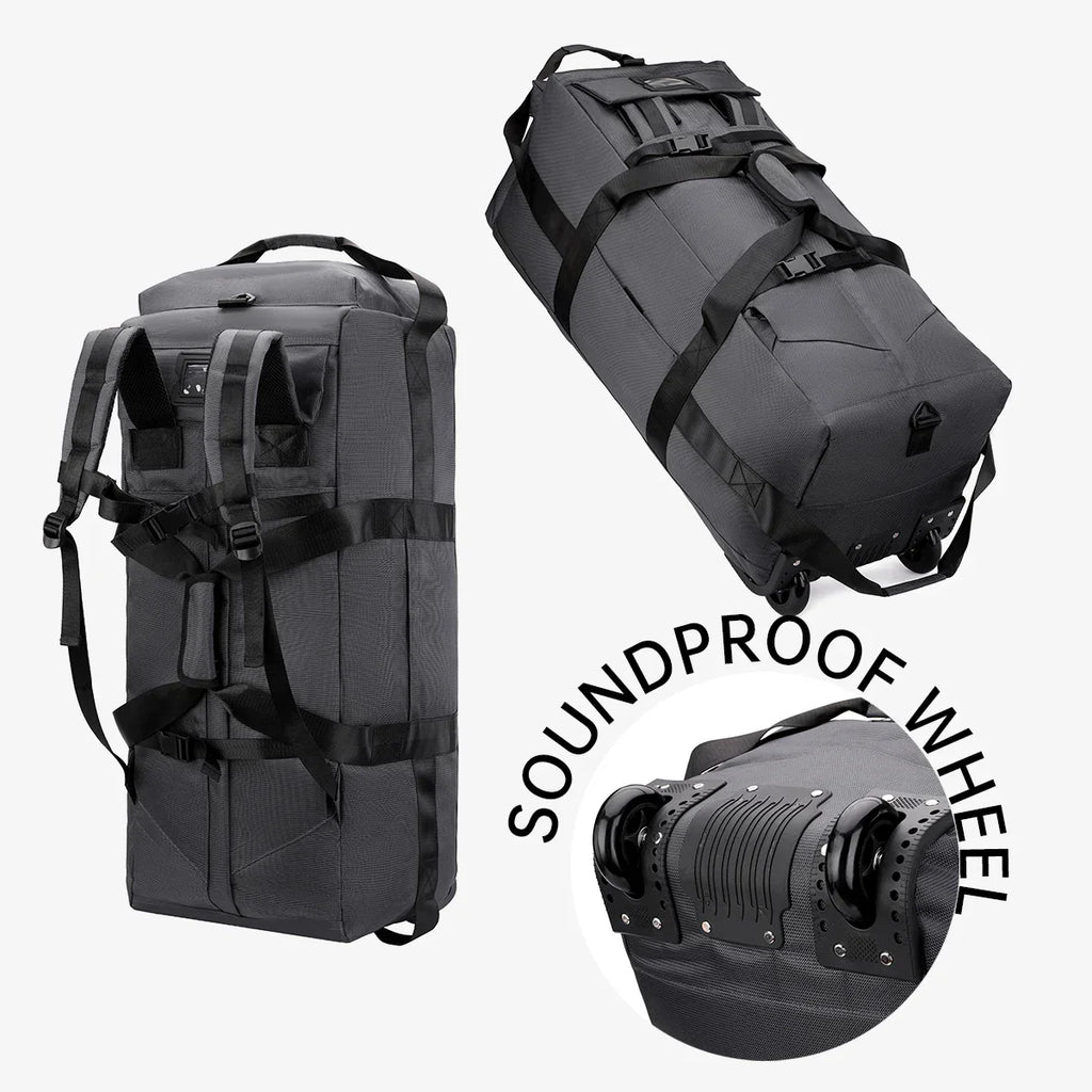 Roller Travel Duffel Bag with Fixed Casters Grey