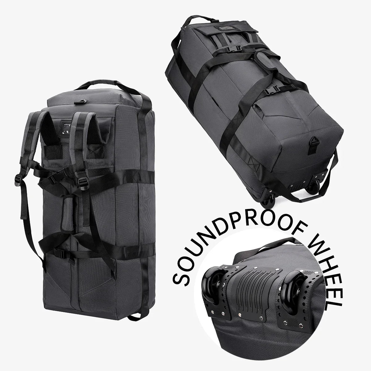 Roller Travel Duffel Bag with Fixed Casters Grey