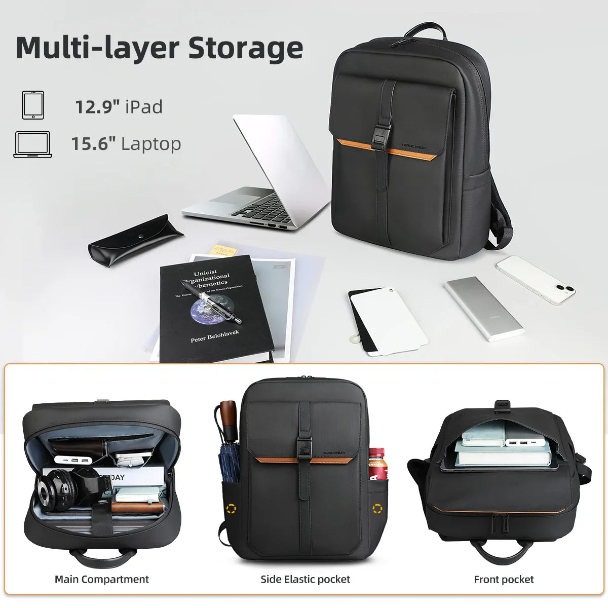 Waterproof 15.6 Flap Laptop Backpack Black