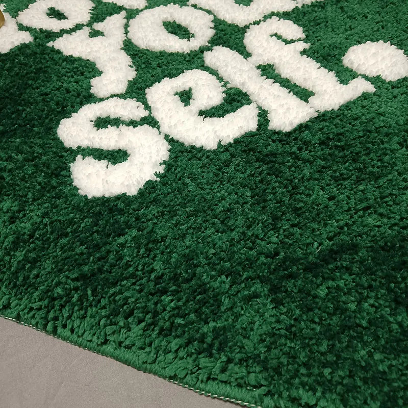 Heartfelt Green Fluffy Rug