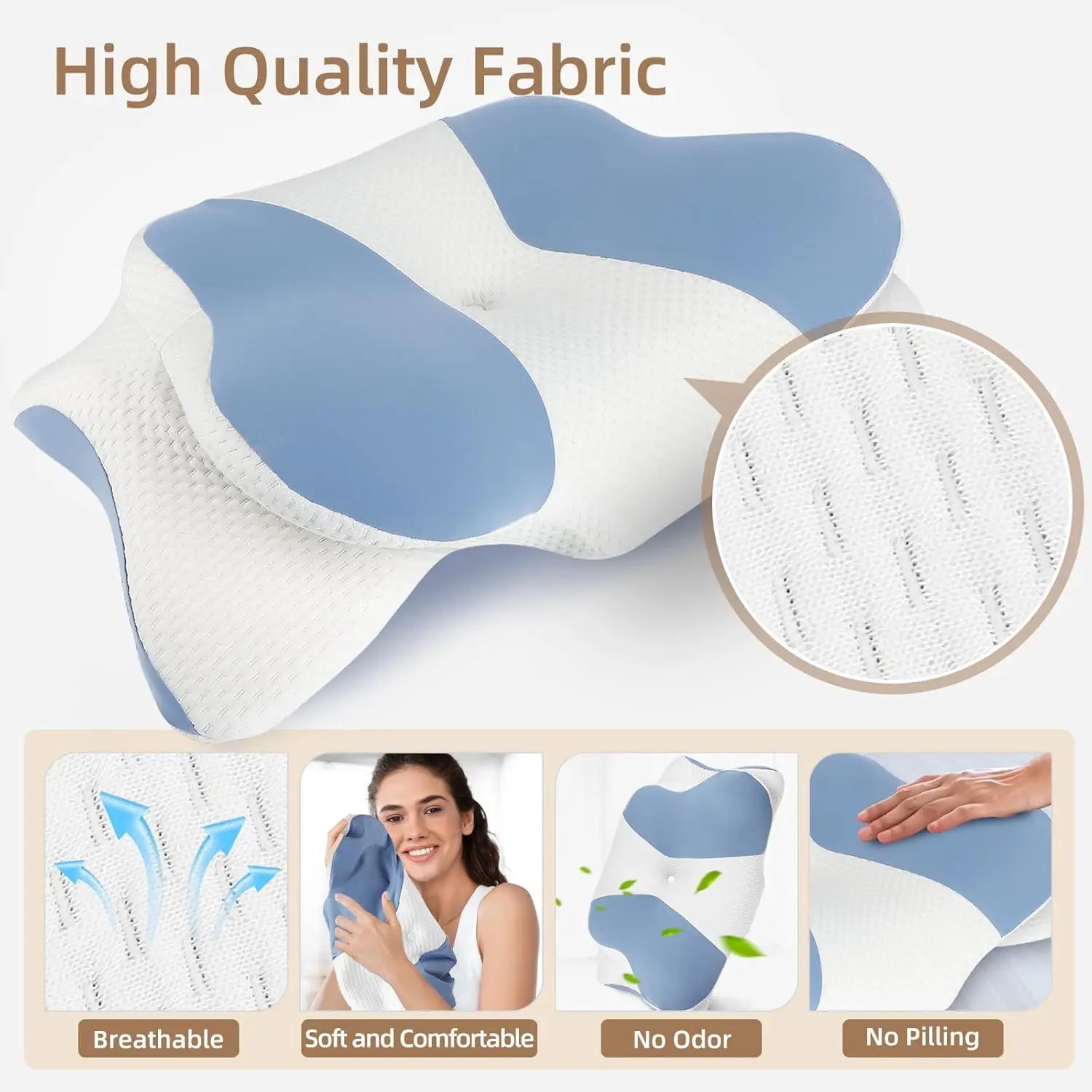 Ergonomic Wave Memory Foam Cervical Pillow Support Blue