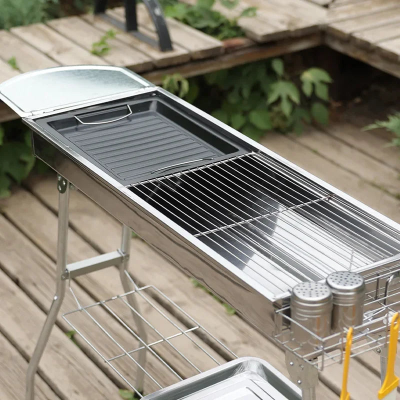 Portable Outdoor Stainless Steel Charcoal Grill Foldable BBQ Tool Silver