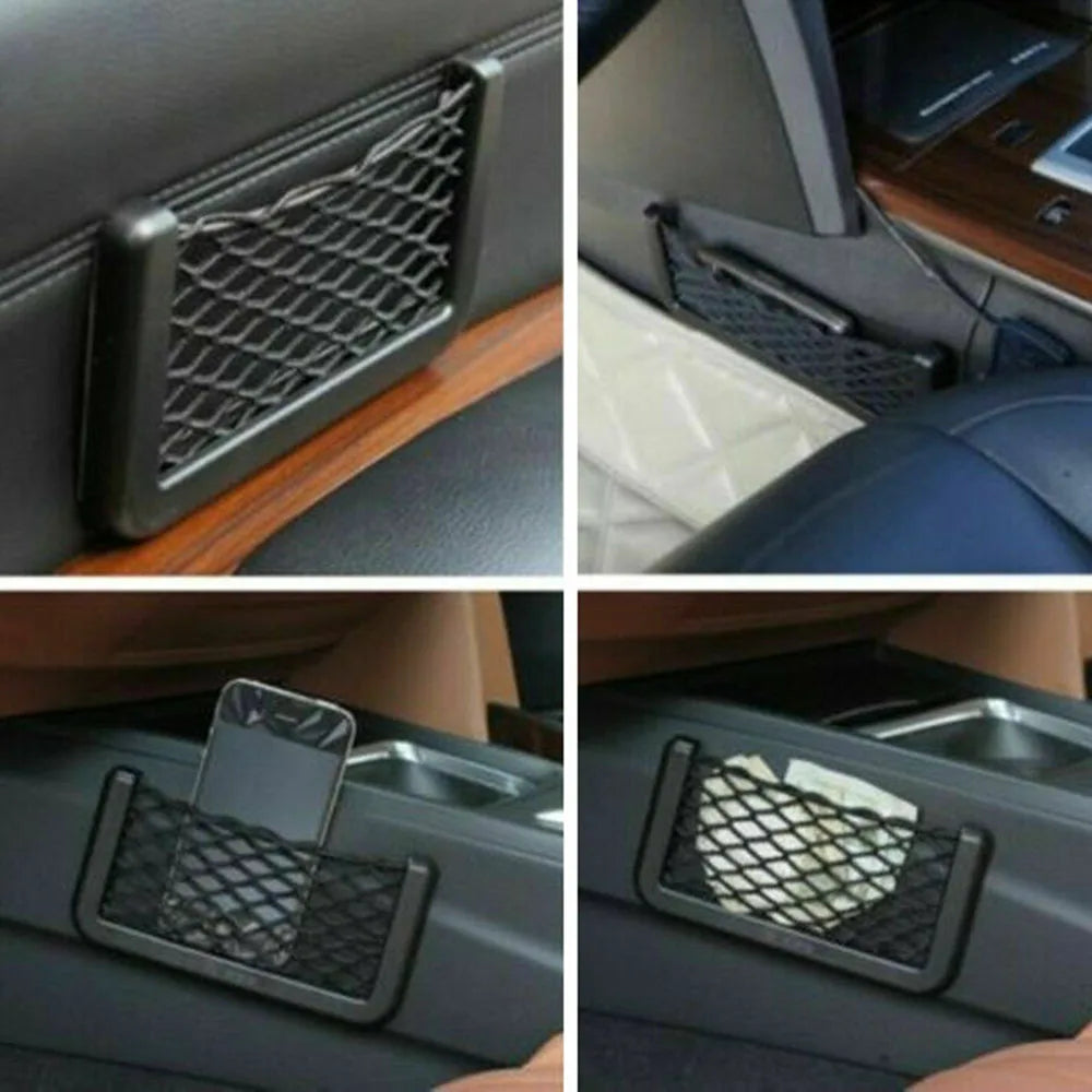 3PCS Universal Car Seat Organizer Mesh Net Pocket Black