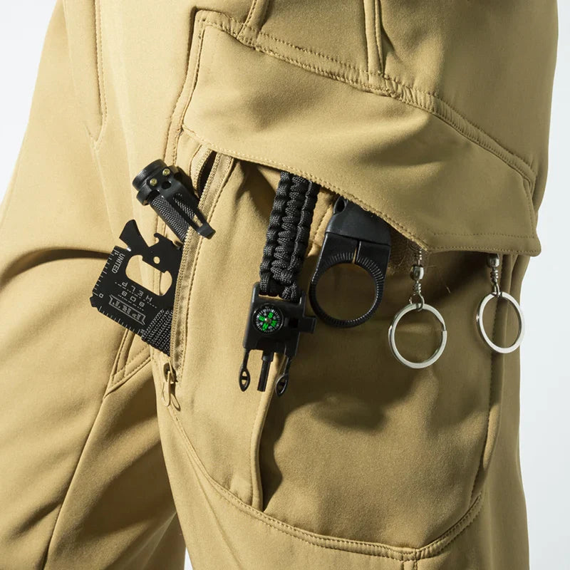 Men's Fleece-Lined Cargo Hiking Pants – Waterproof Softshell Outdoor Trousers