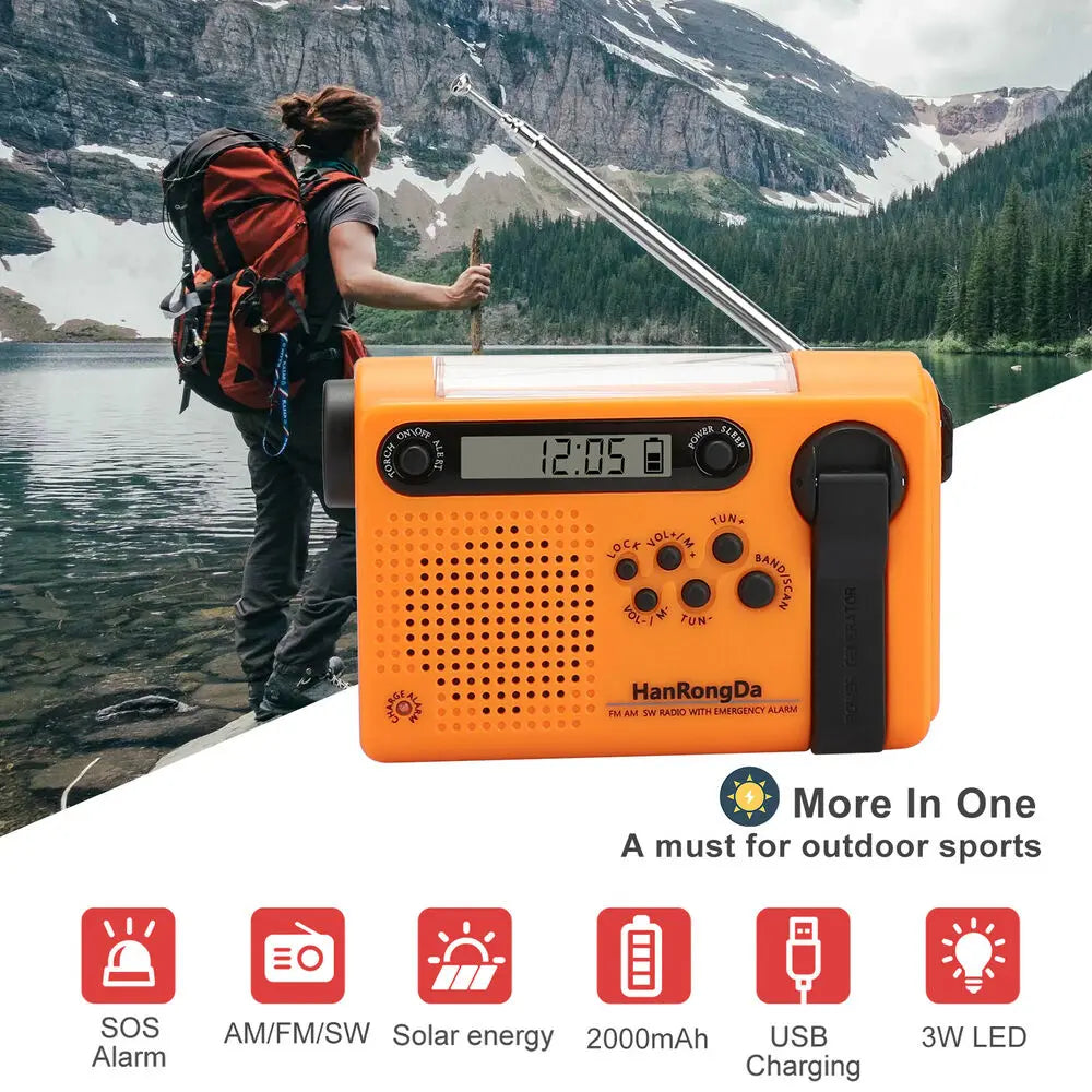 Solar Hand Crank Emergency Radio 3-in-1 Orange