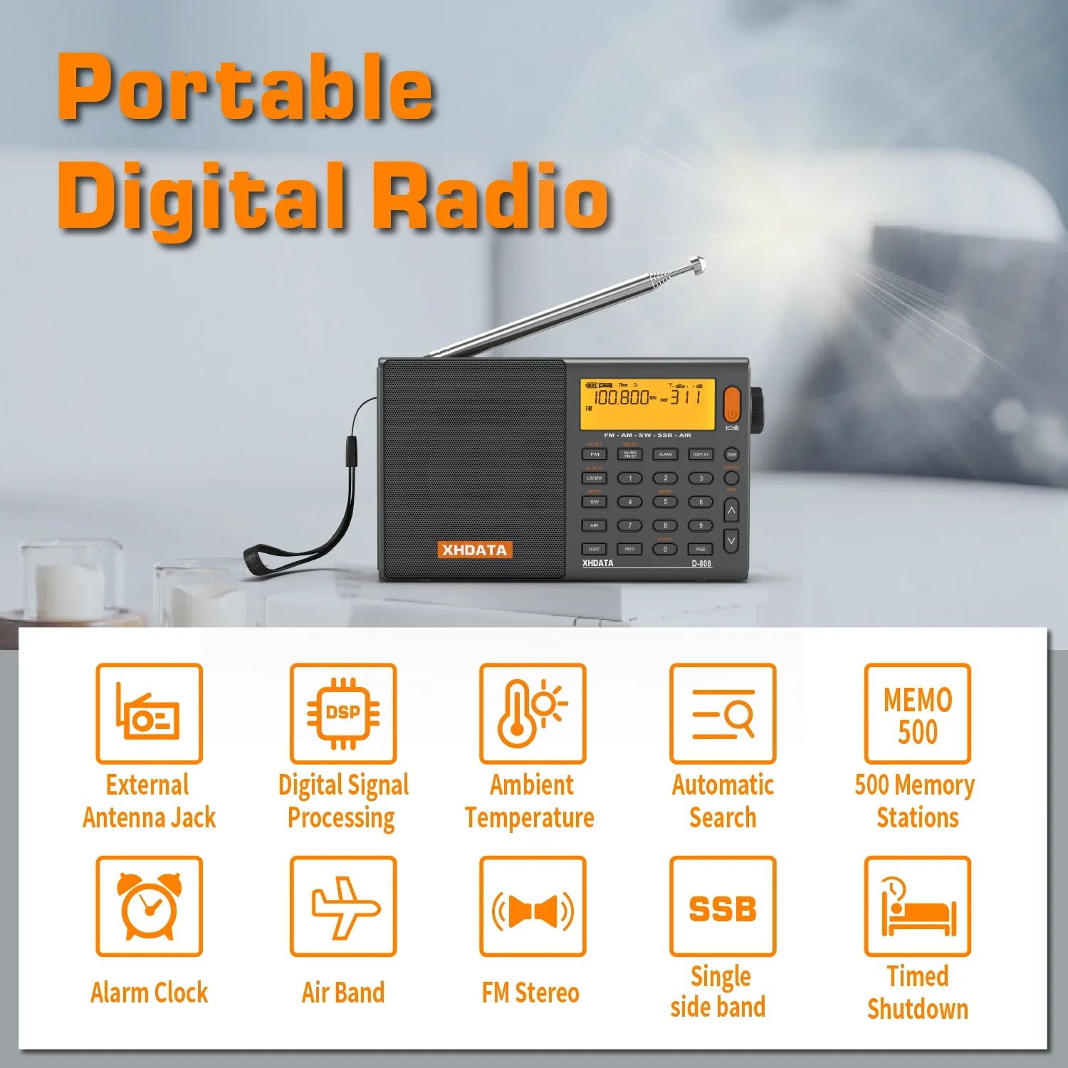 Full Band AM/FM/SW/MW Radio Receiver Grey