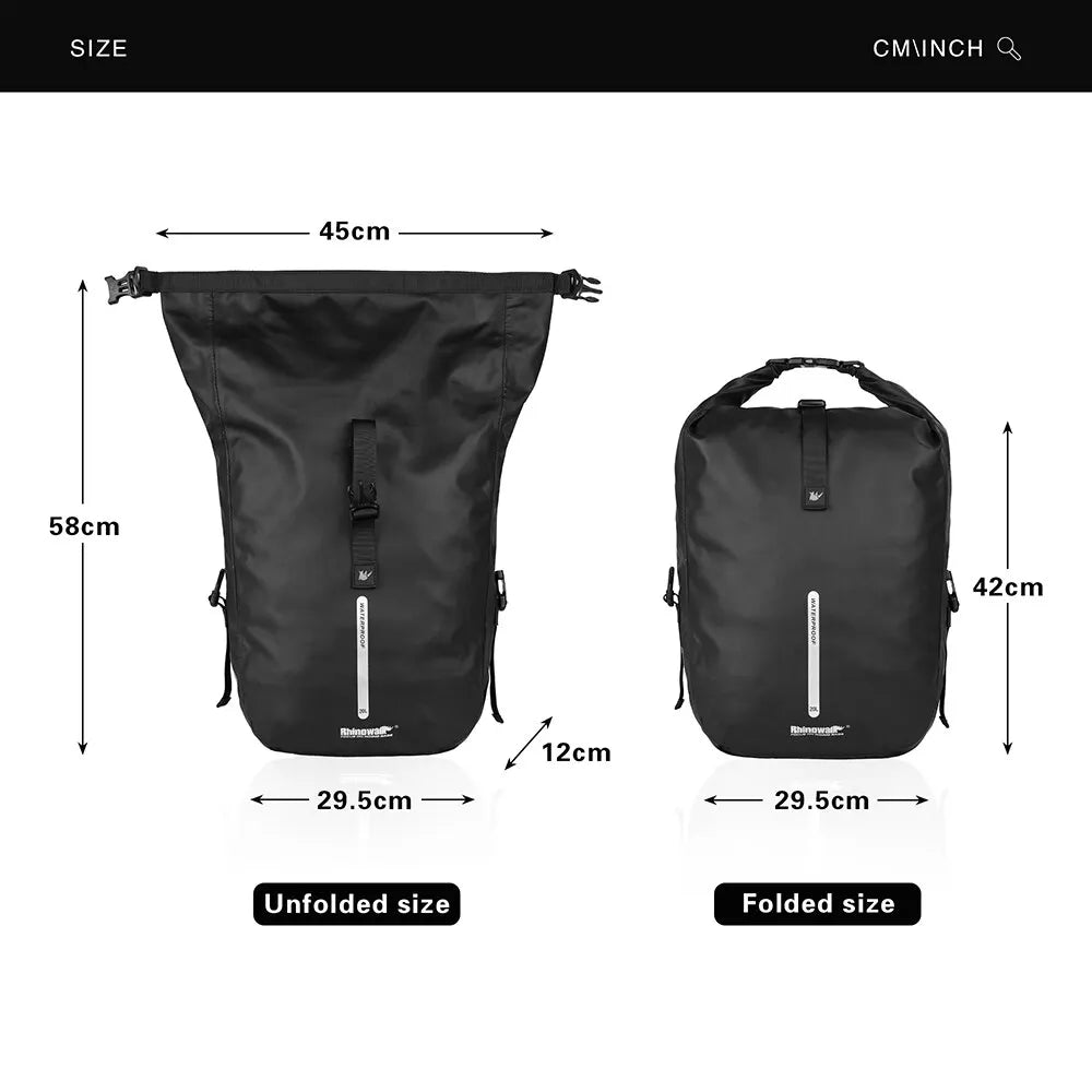 20L Waterproof Bike Pannier Rack Cycling Bag Black