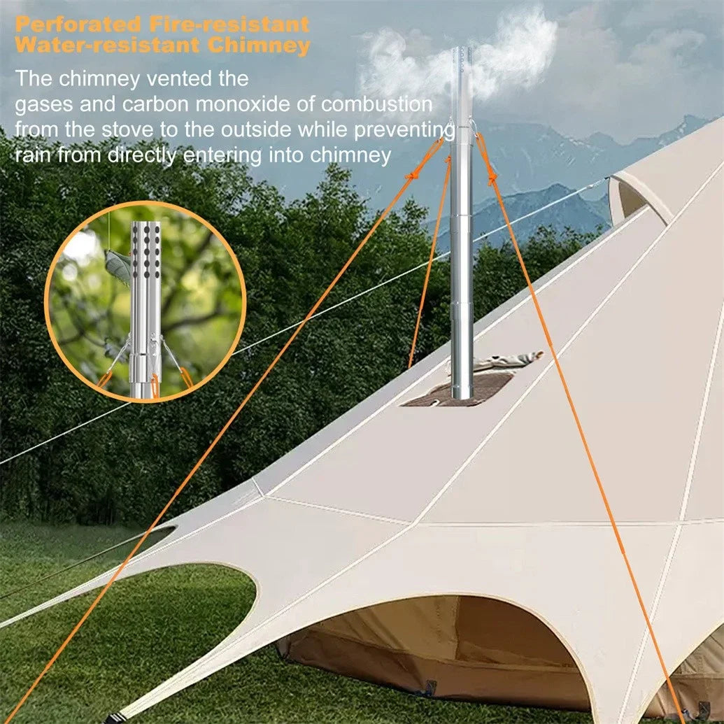 Portable Wood Burning Tent Stove with 6 Stainless Steel Chimney Pipes