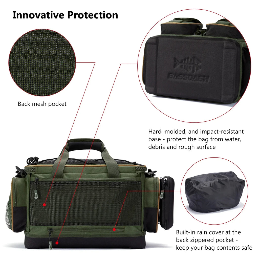 Fishing Tackle Shoulder Bag with Rain Cover Army Green