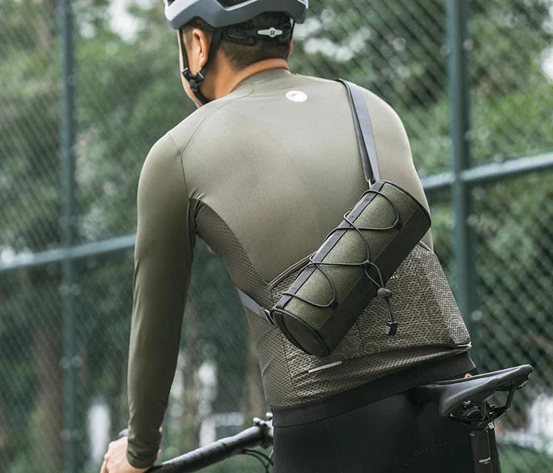 2L Bicycle Handlebar Bag Tube Pannier with Shoulder Strap Green