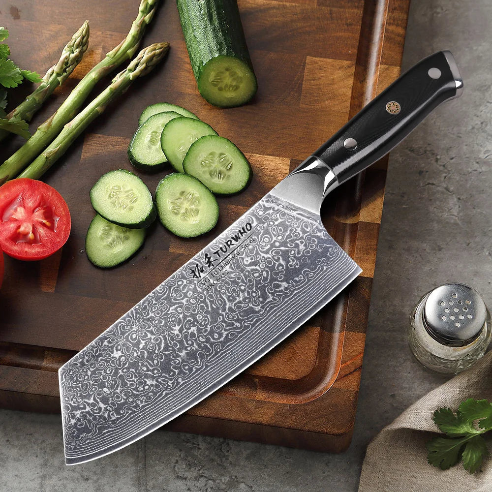 7.5-Inch Damascus Steel Cleaver Knife G10 Handle Black