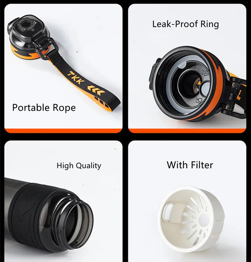 1000ML Tritan Water Bottle with Straw Black