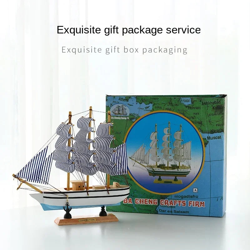 Handcrafted Wooden Sailboat Model - Nautical Decoration Craft (23cm)