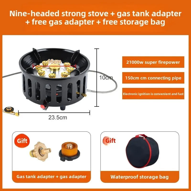 21000W Portable 9-Core Camping Gas Stove – Windproof Outdoor Burner