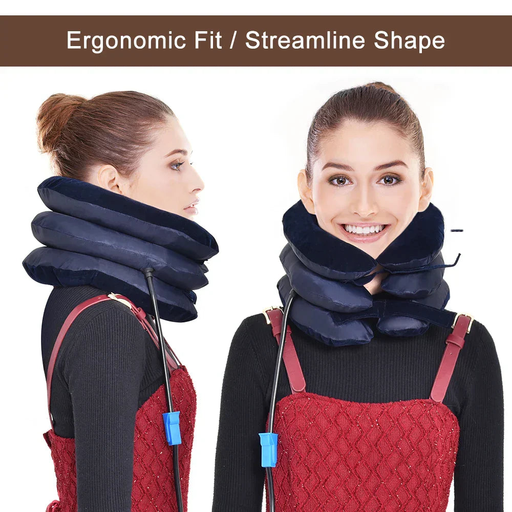 Inflatable Cervical Neck Traction Pillow Pain Relief Device Blue