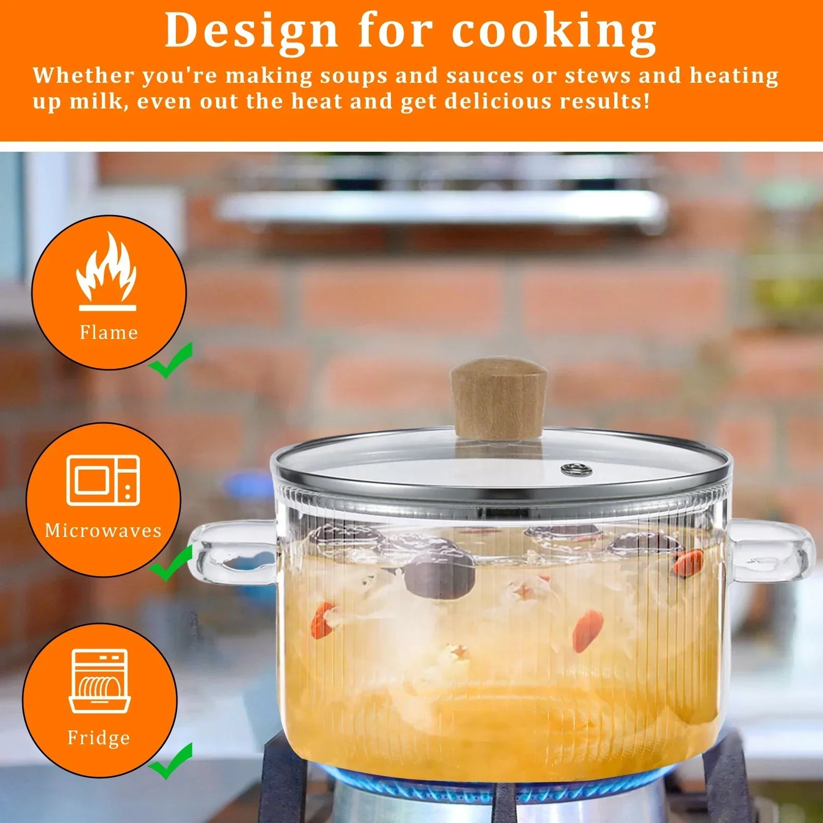 1.6L Borosilicate Glass Saucepan with Lid Clear Heat-Resistant Pot