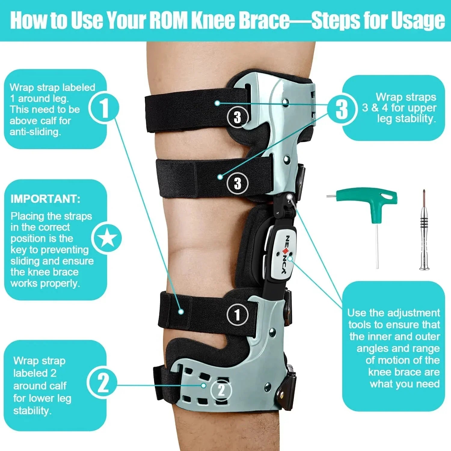 Medical Knee Brace Support Right Leg White