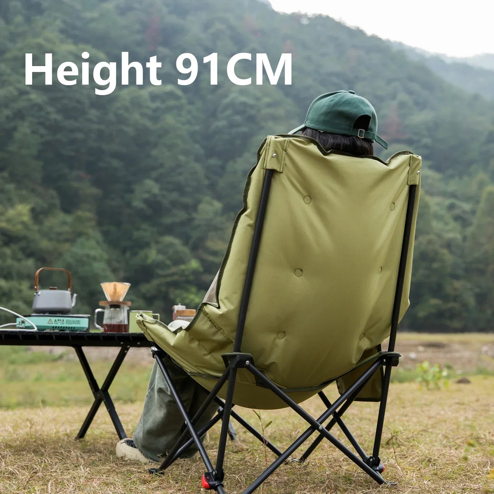 High-Back Adjustable Camping Moon Folding Leisure Chair Green
