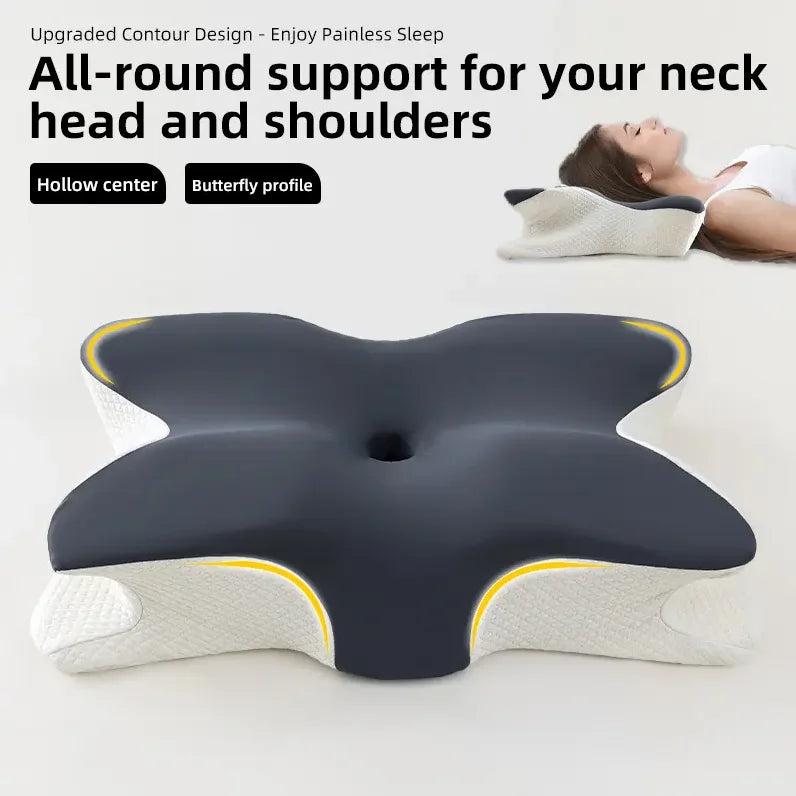 Butterfly-Shaped Orthopedic Memory Foam Pillow Cervical Neck Support Grey