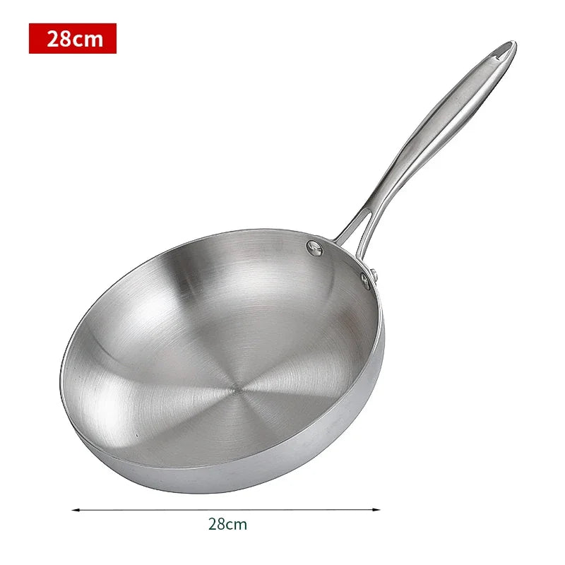 28cm Stainless Steel Non-Stick Frying Pan Uncoated Cookware Silver