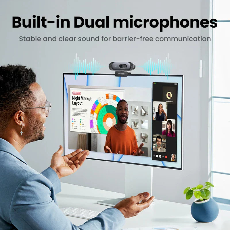 2K USB Webcam HD Mini Web Camera with Autofocus Black