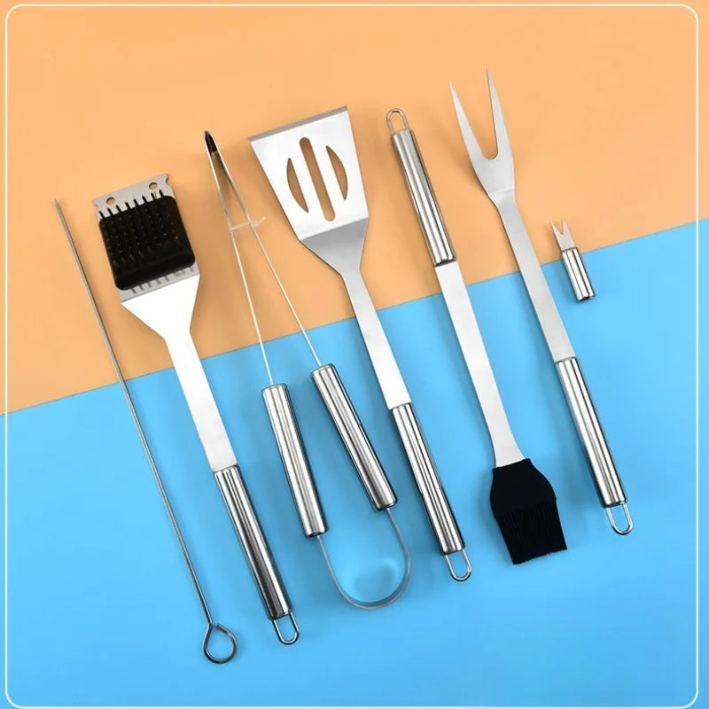 9-Piece Stainless Steel BBQ Grill Tool Set Silver