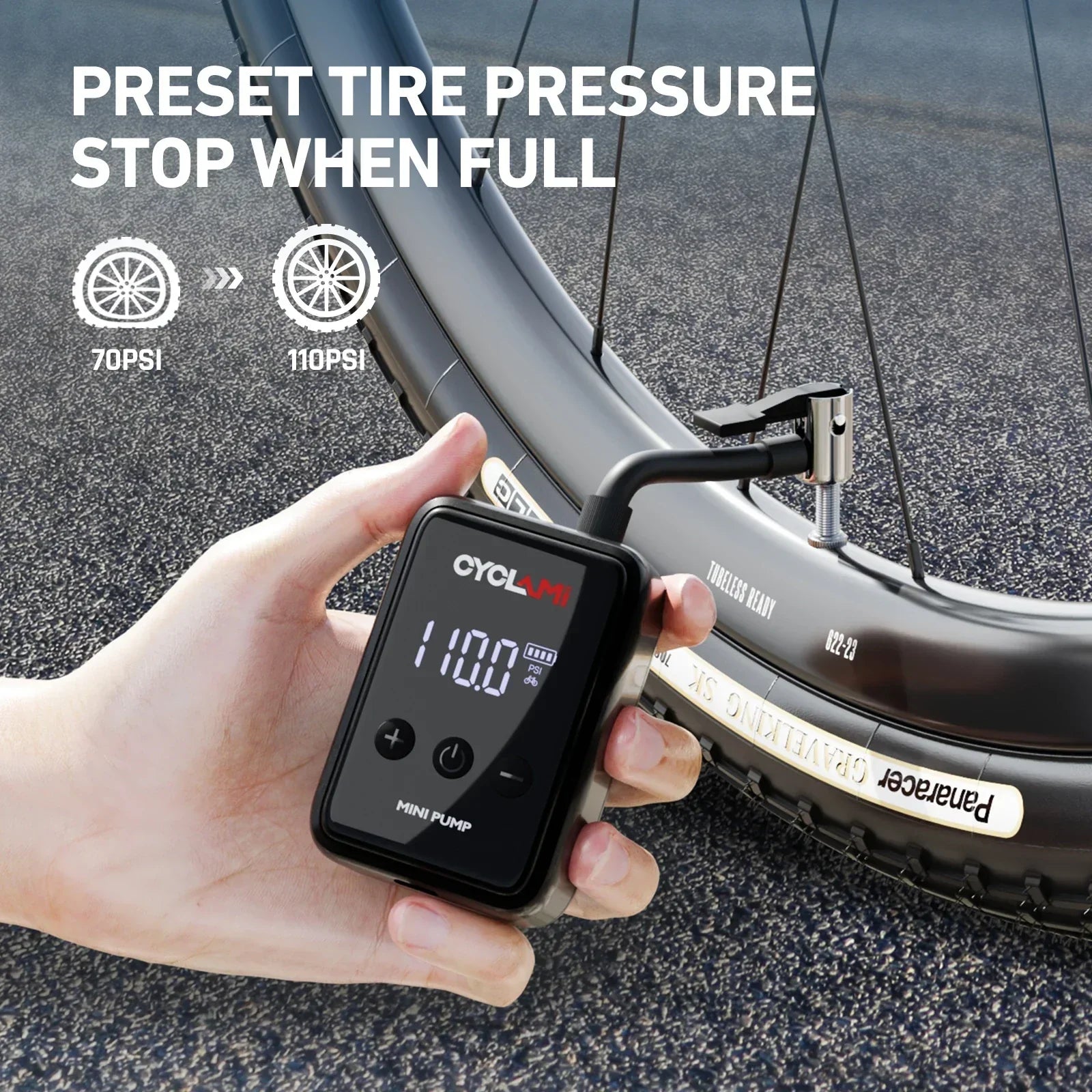 150PSI Mini Electric Bike Air Pump Portable Rechargeable Tire Inflator Black