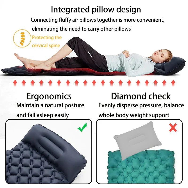 Outdoor Ultralight Camping Sleeping Pad with Built-in Pump and Headrest