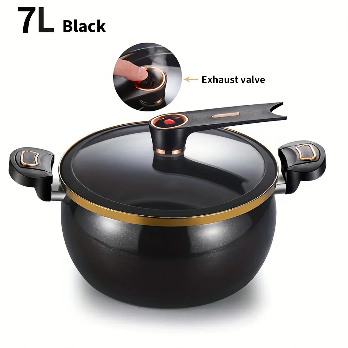 7L Micro-Pressure Non-Stick Stew Pot Large Capacity Cookware Black