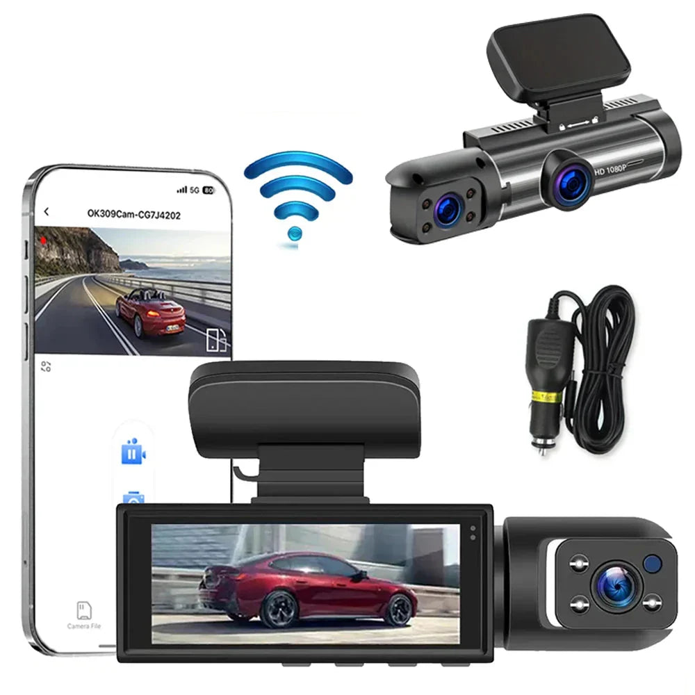 1080P WiFi Dual Lens Dash Cam Front Rear Car DVR Black