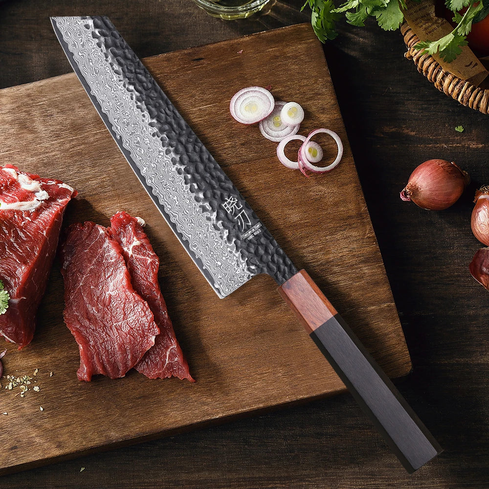 8.2-Inch Damascus Steel Cleaver Hand-Forged Knife Black