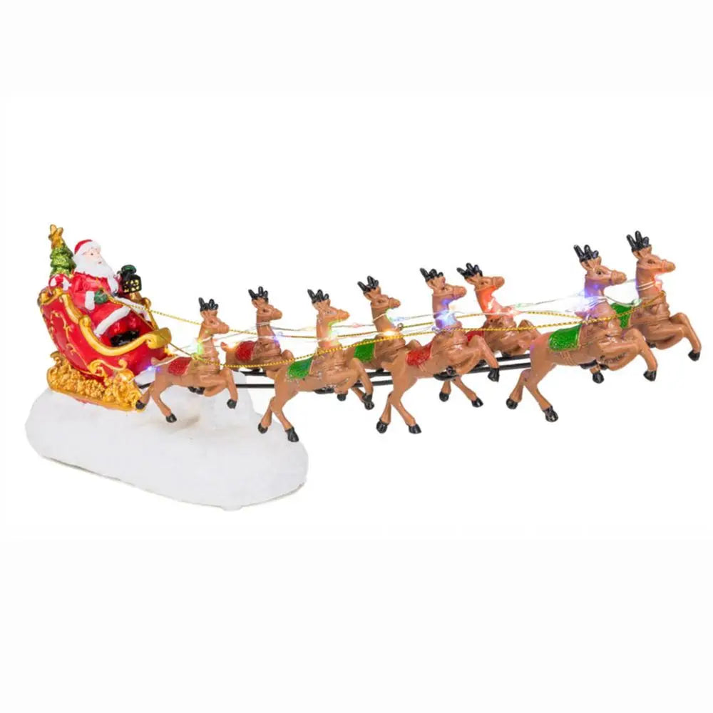 Christmas Village Decoration Led Santa'S Sleigh And Reindeer Figurines