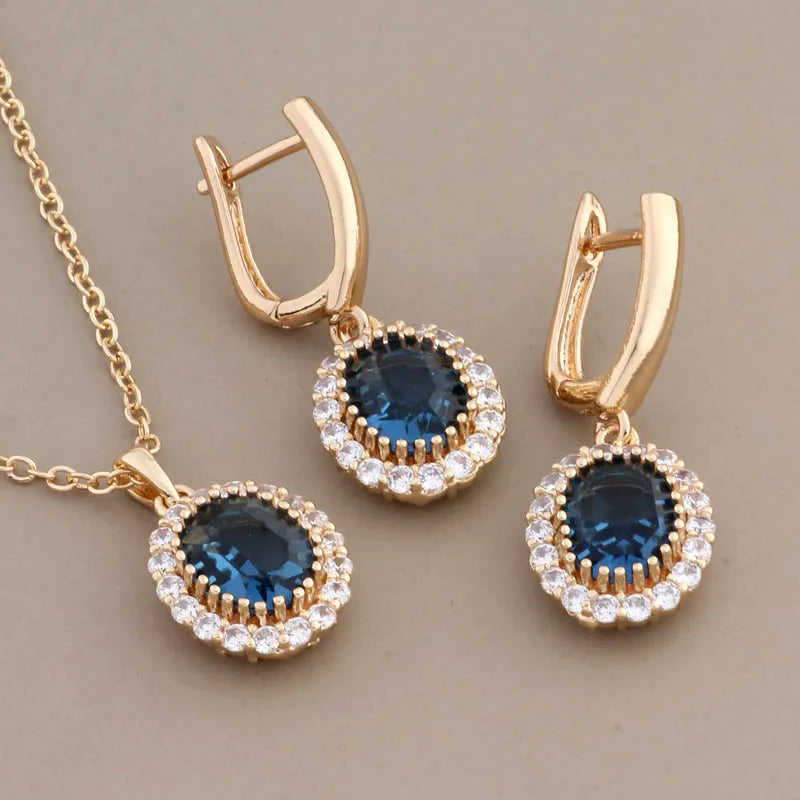 Natural Zircon Necklace and Earrings Jewelry Set