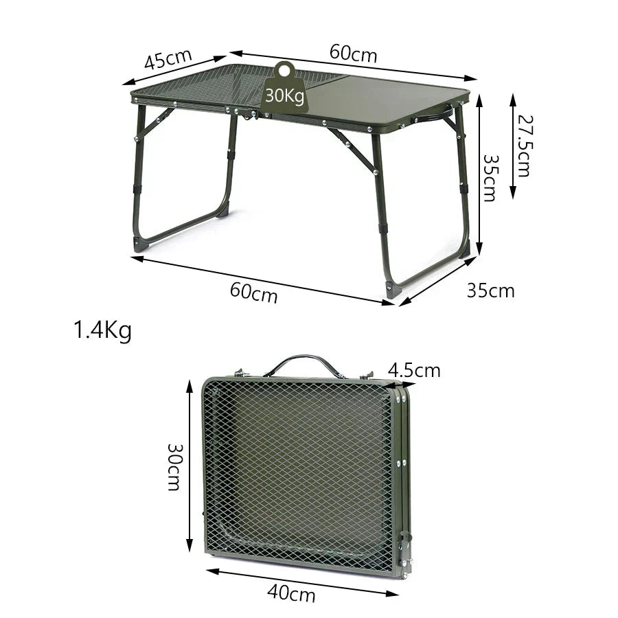 Adjustable Camping Table with Dual Surface Panels Green