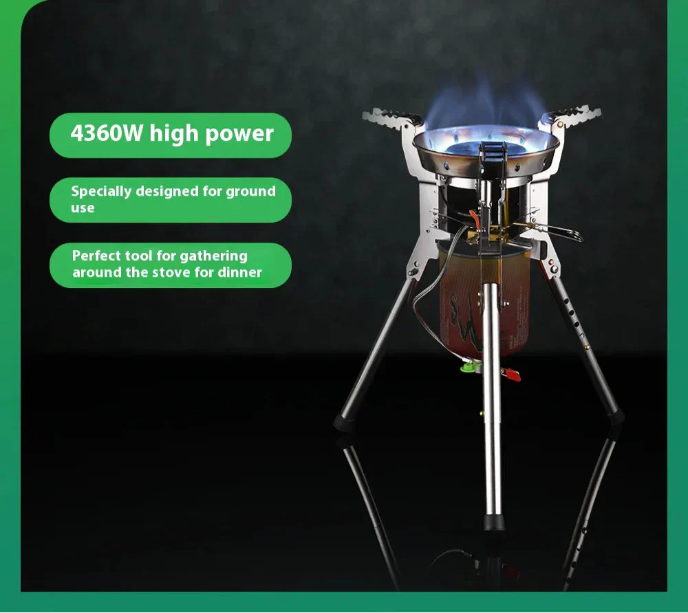 Pro High-Power Camping Stove 4360W Portable Gas Burner Silver