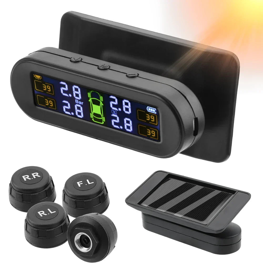 Wireless Tire Pressure Monitoring System Solar And USB Charging Black