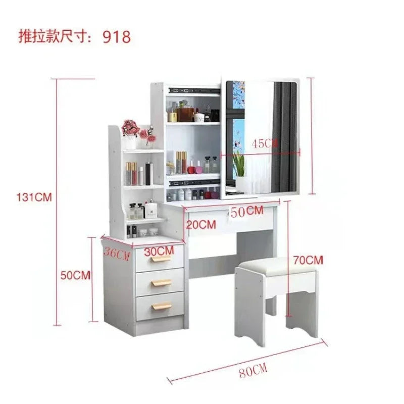 Elegance in Simplicity: White Dressing Table Set with Sliding Mirror & Ample Storage