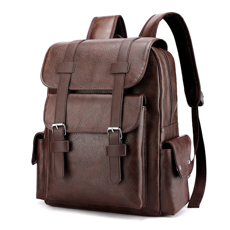 PU Leather Laptop Backpack Dark Brown