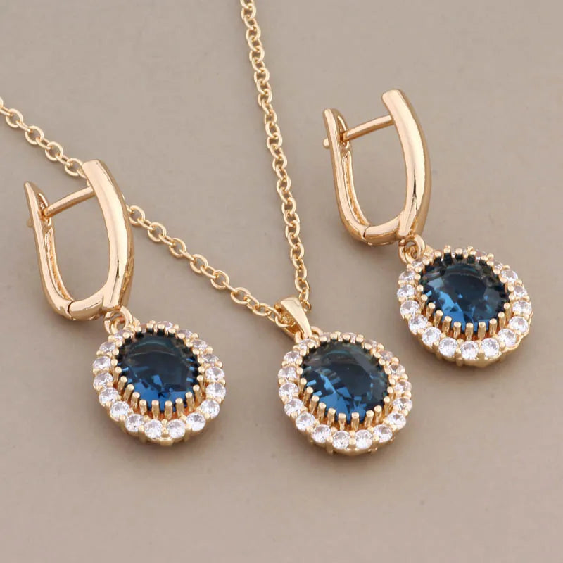 Natural Zircon Necklace and Earrings Jewelry Set