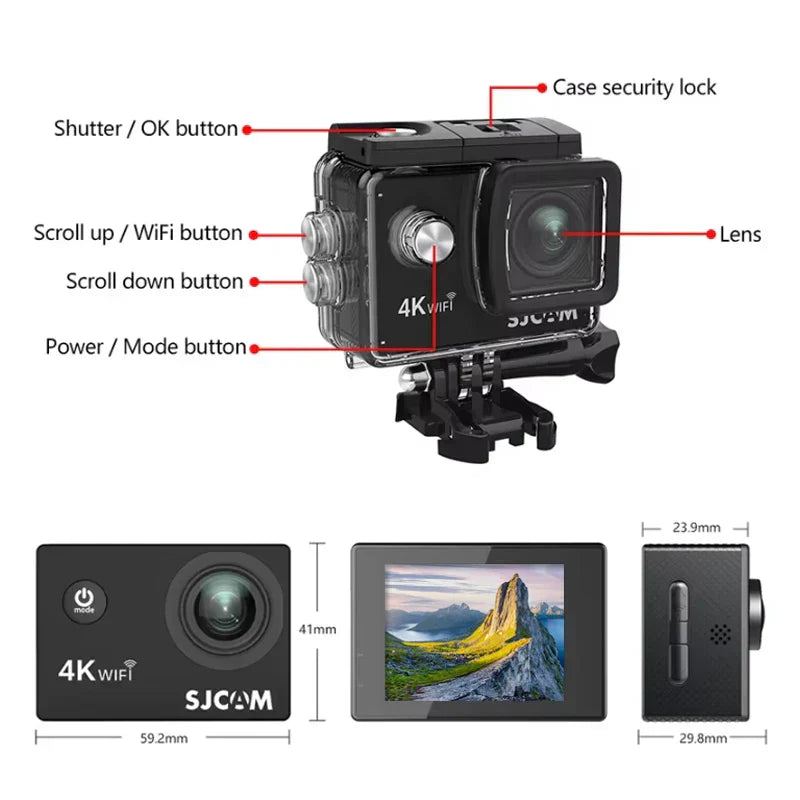 4K Ultra HD Action Camera 30M Waterproof Black