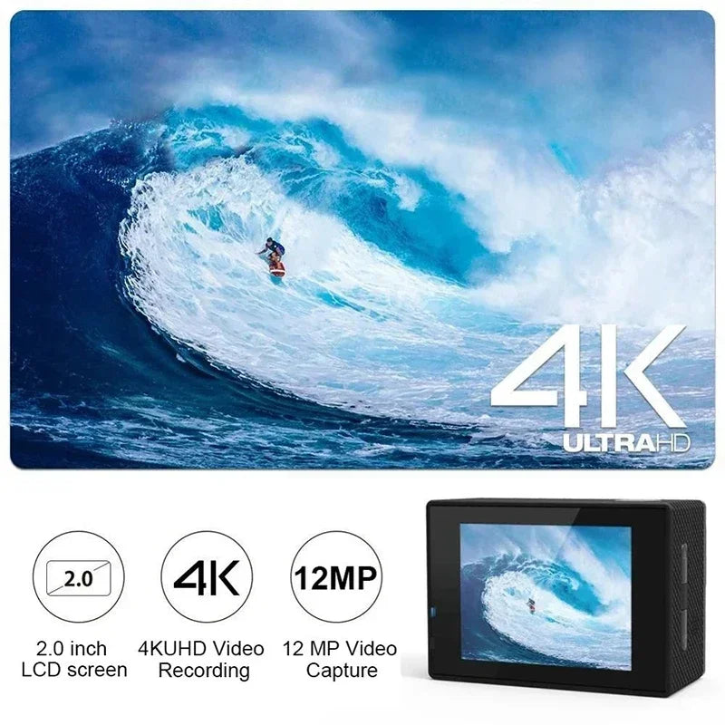 4K Sports Action Camera 30M Waterproof Black