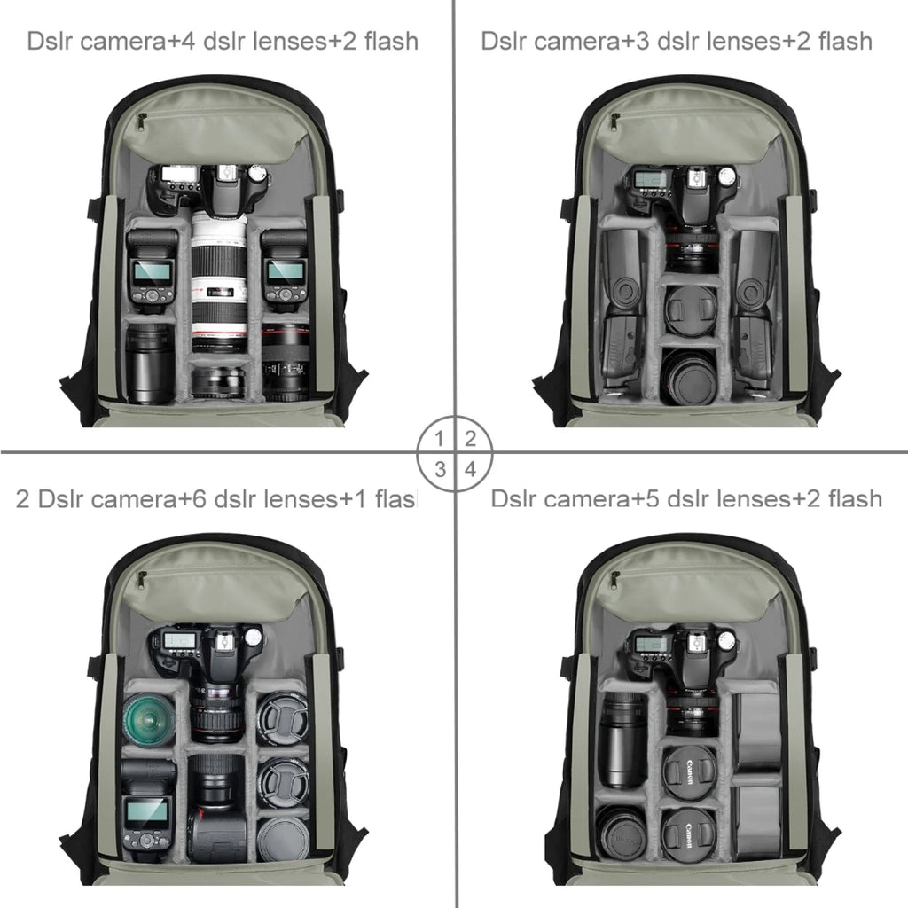 Dual Shoulder Camera Backpack with Rain Cover Black