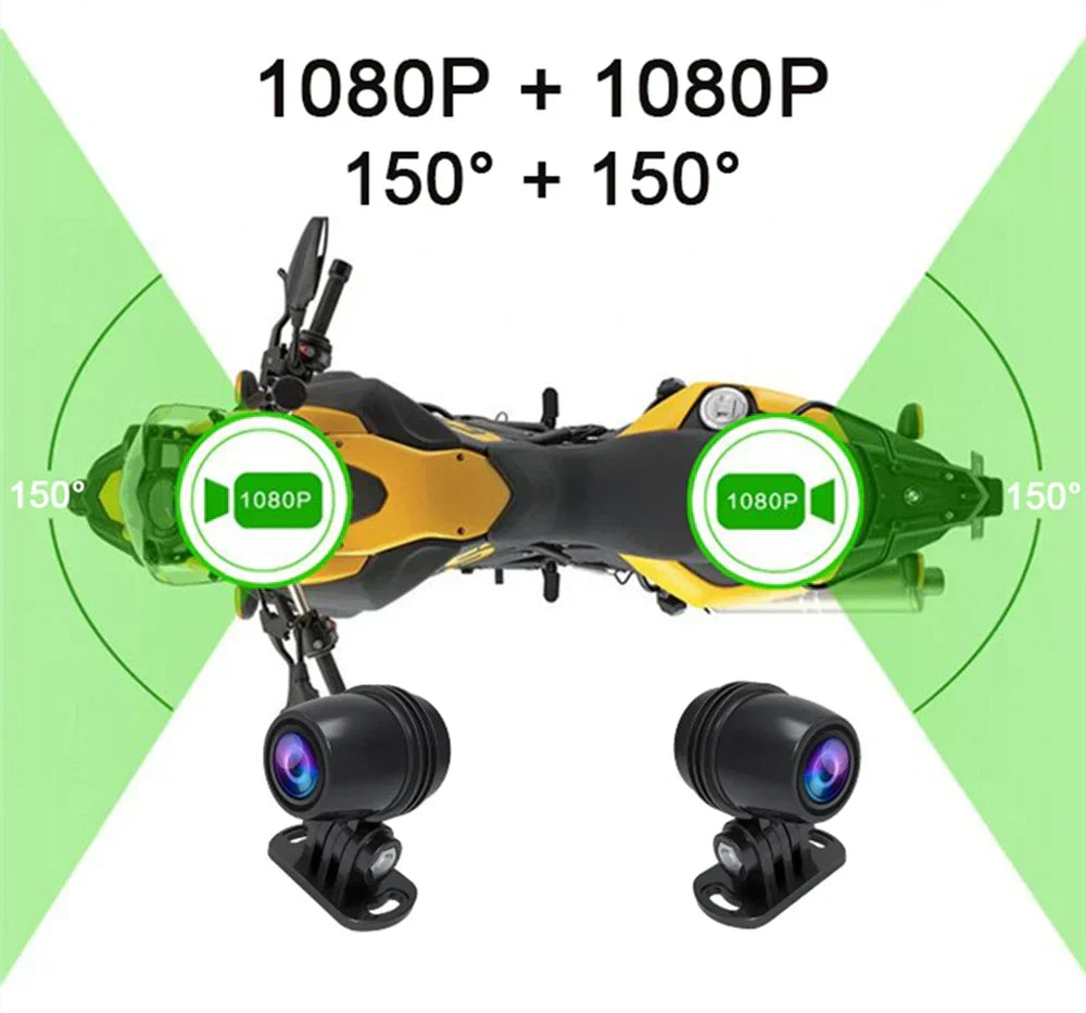 Dual 1080P Motorcycle Cam WiFi + GPS 64 GB Black