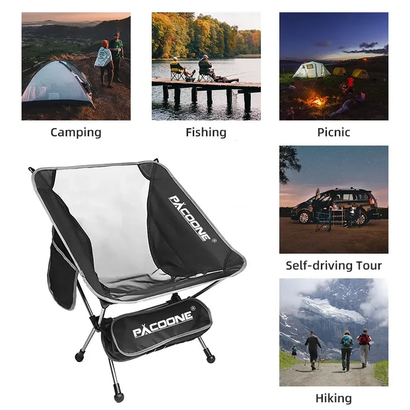 Folding Aluminum Camping Chair Portable High-Load Outdoor Seat Black