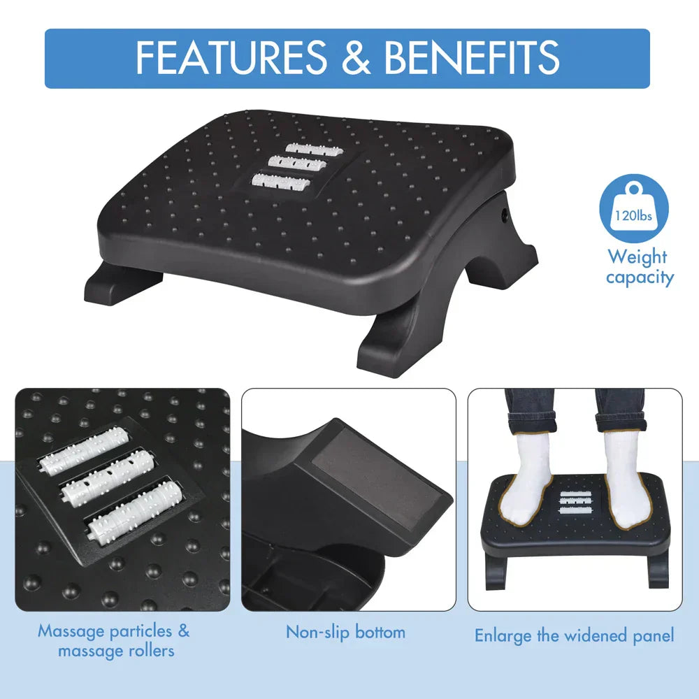 Ergonomic Under Desk Footrest with Massage Rollers